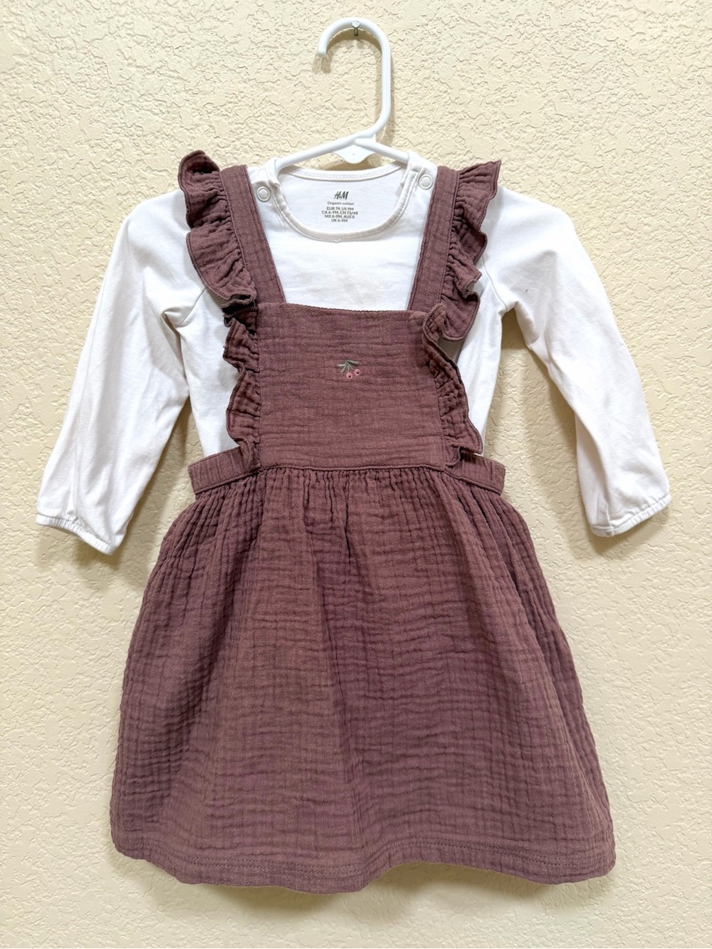 H&M White Bodysuit with Mauve Pinafore Dress